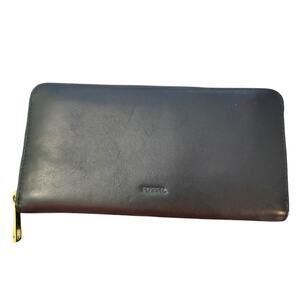 Fossil Black Leather Full Zippy Wallet